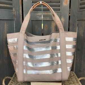 MZ Wallace Ava Canvas Sequin Stripe Tote Tan NWOT